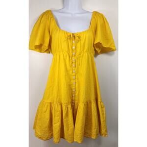 J.Crew Yellow Babydoll Dress Cottagecore‎ Boho Puff Sleeve M